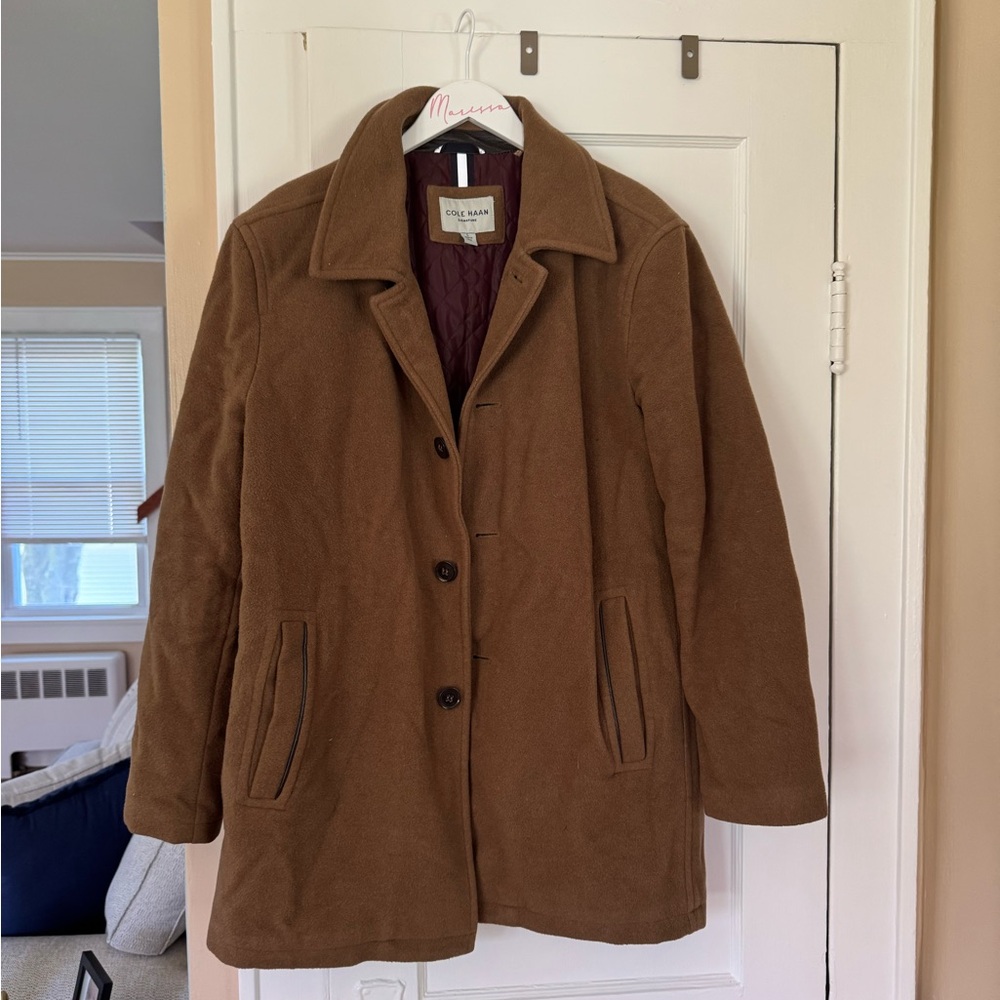 Cole Haan Brown Wool Blend Pea Coat Classic Design